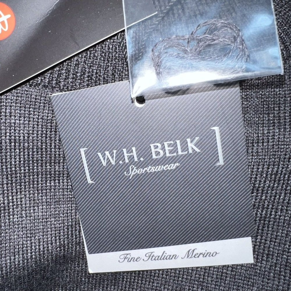 WH Belk Sportswear Mens Italian Merino Wool Sweater Size M Charcoal Gray Flaws - Picture 5 of 6